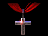 cross on red ribbon